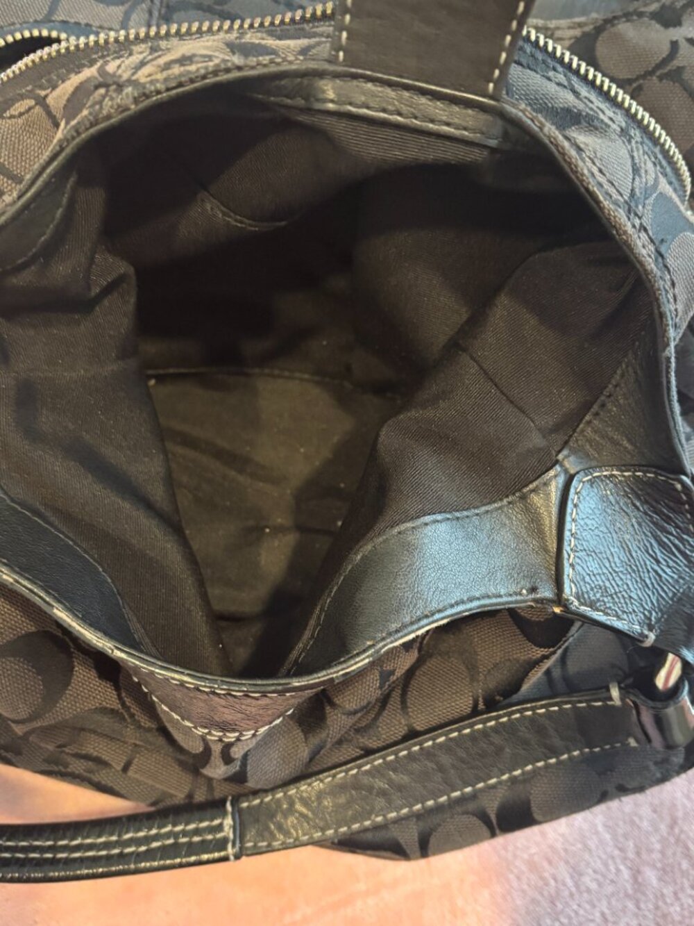 Coach Signature Black Canvas with leather handbag/purse tote/shoulder bag - Picture 3 of 8